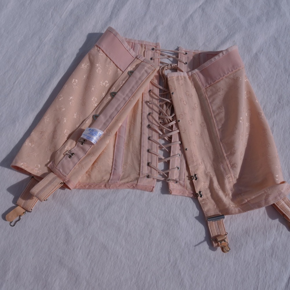 Vintage 60s Twilfit Foundations pale pink jacquard corset girdle skirt - Picture 7 of 8